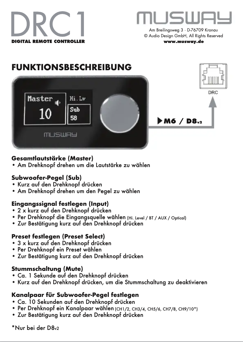Page 1 de la notice Manuel utilisateur Musway DRC1
