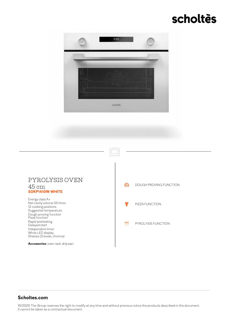 Page 1 de la notice Fiche technique Scholtès SOKP1410W