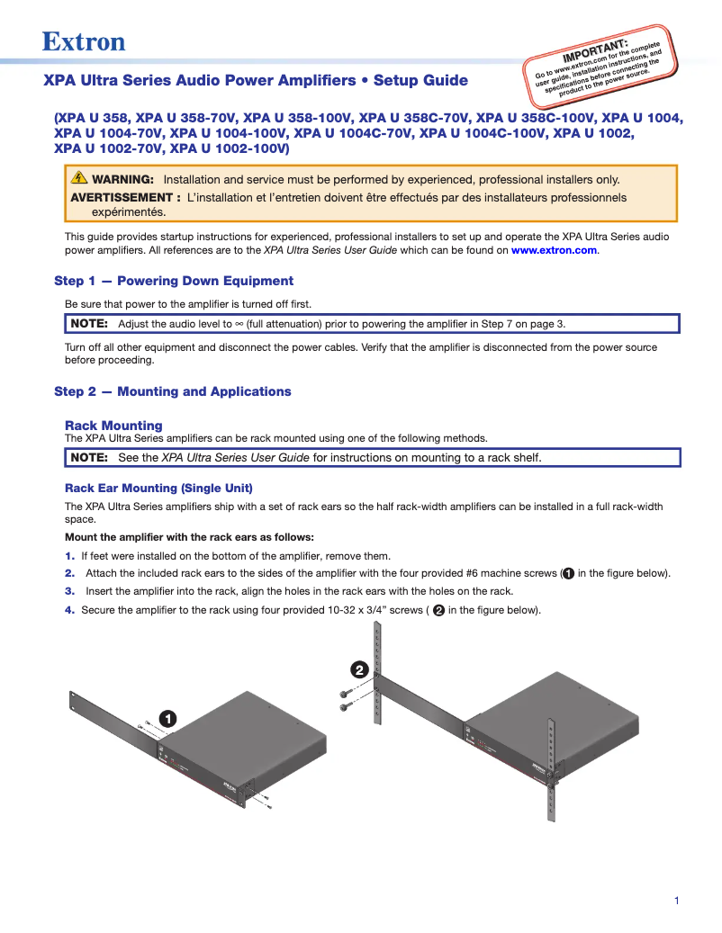 Page n°1 - Manuel utilisateur Extron XPA U 1004