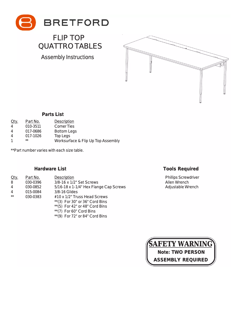 Page n°1 - Manuel utilisateur Bretford Quattro Voltea QFT3060-CY