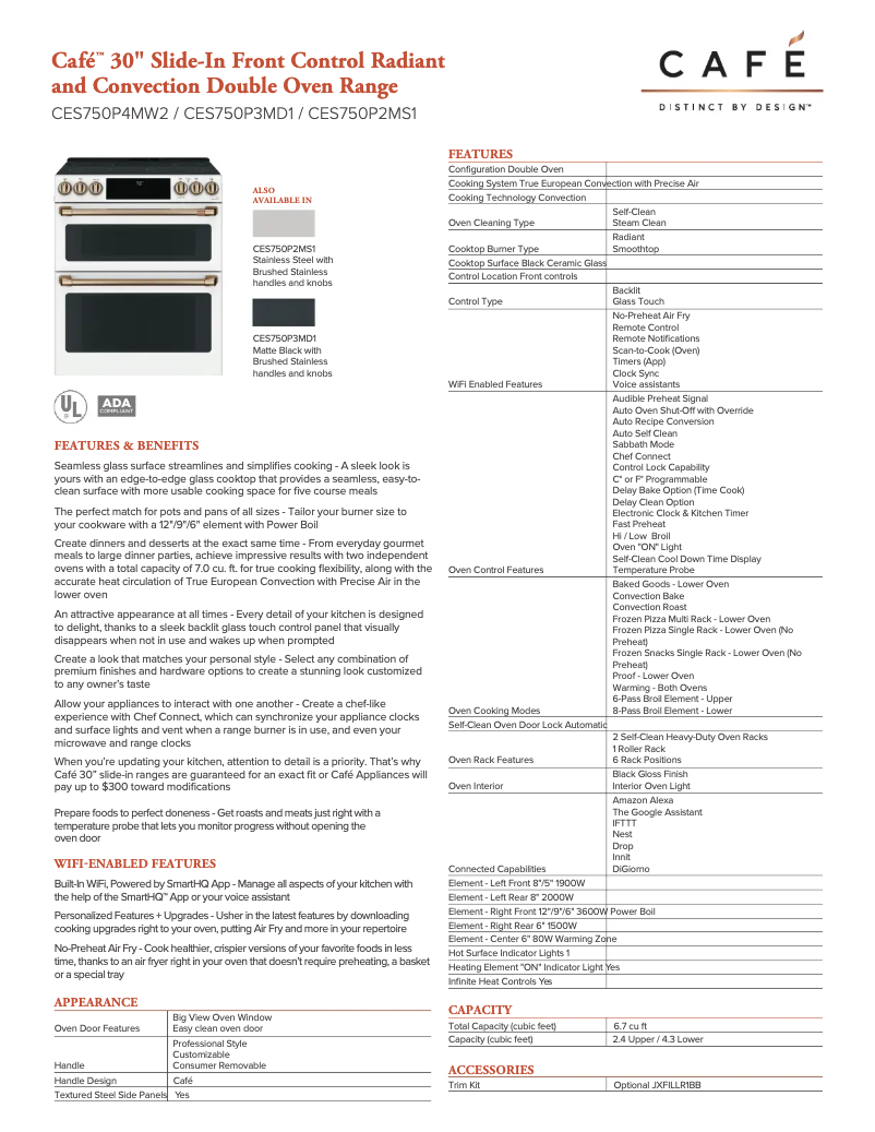 Página 1 del manual Ficha técnica GE Café CES750P3MD1