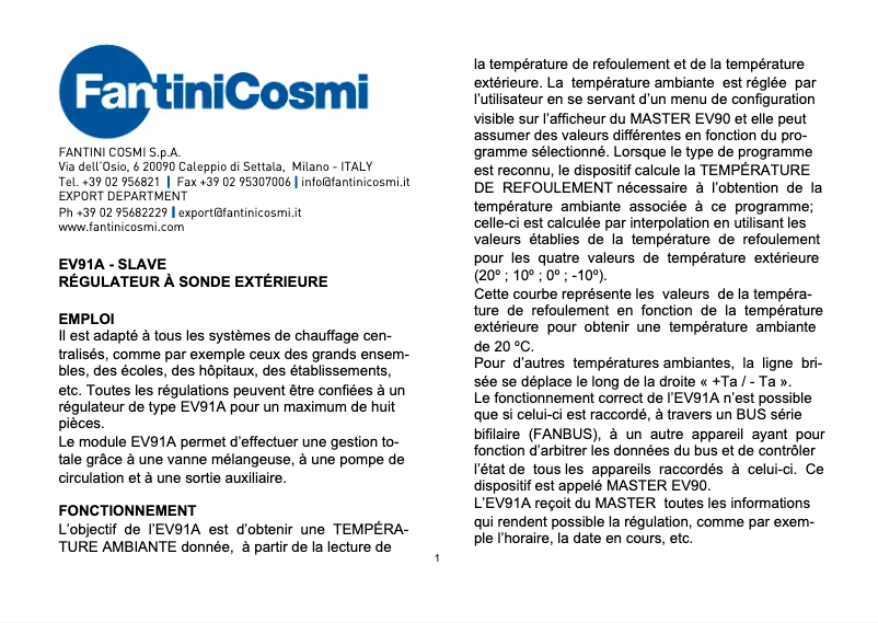 Page n°1 - Manuel utilisateur Fantini Cosmi EV91A