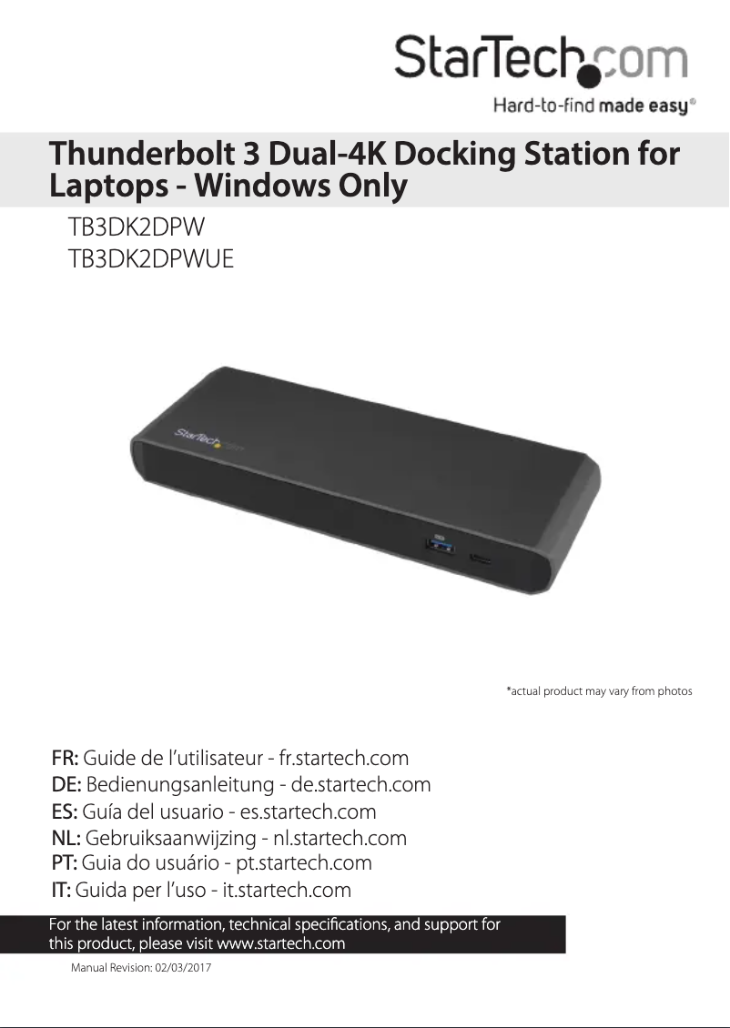 Page n°1 - Manuel utilisateur StarTech.com TB3DK2DPWUE