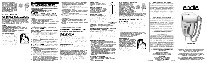 Page n°1 - Manuel utilisateur Andis HD-10L