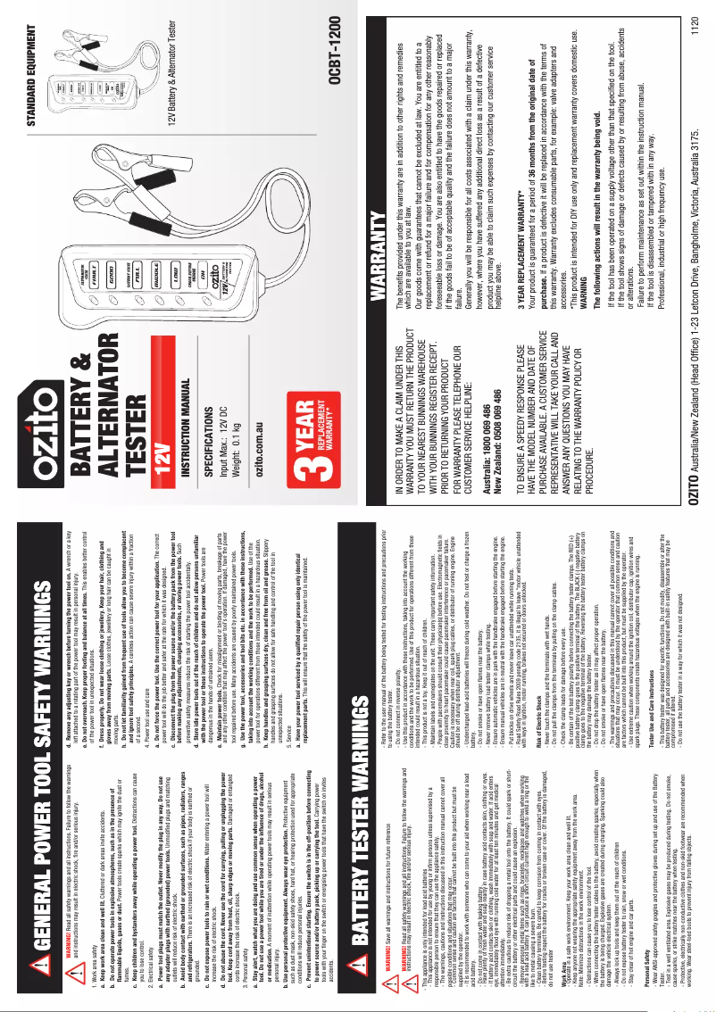 Page 1 de la notice Manuel utilisateur Ozito OCBT-1200