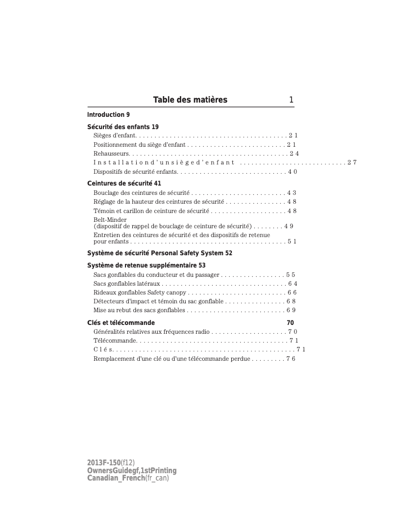 Page 1 de la notice Manuel utilisateur Ford F-150 (2013)