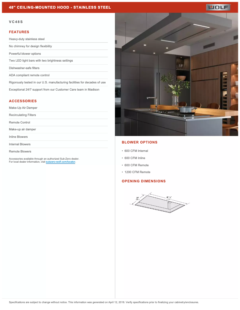 Page n°1 - Fiche technique Wolf VC48S