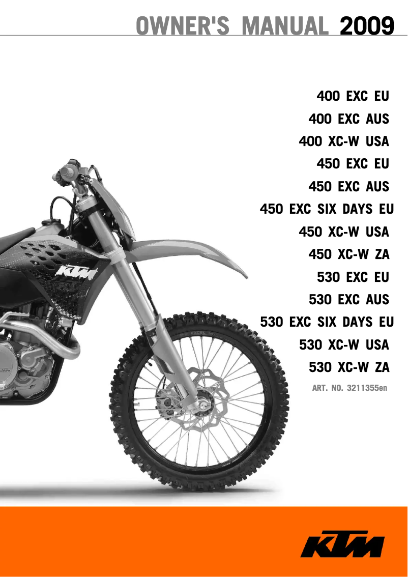 Page 1 de la notice Manuel utilisateur KTM 450 EXC (2009)
