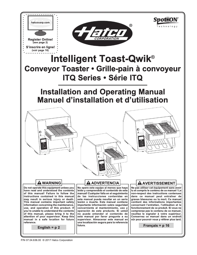 Page n°1 - Manuel utilisateur Hatco Intelligent Toast-Qwik ITQ-875-1C