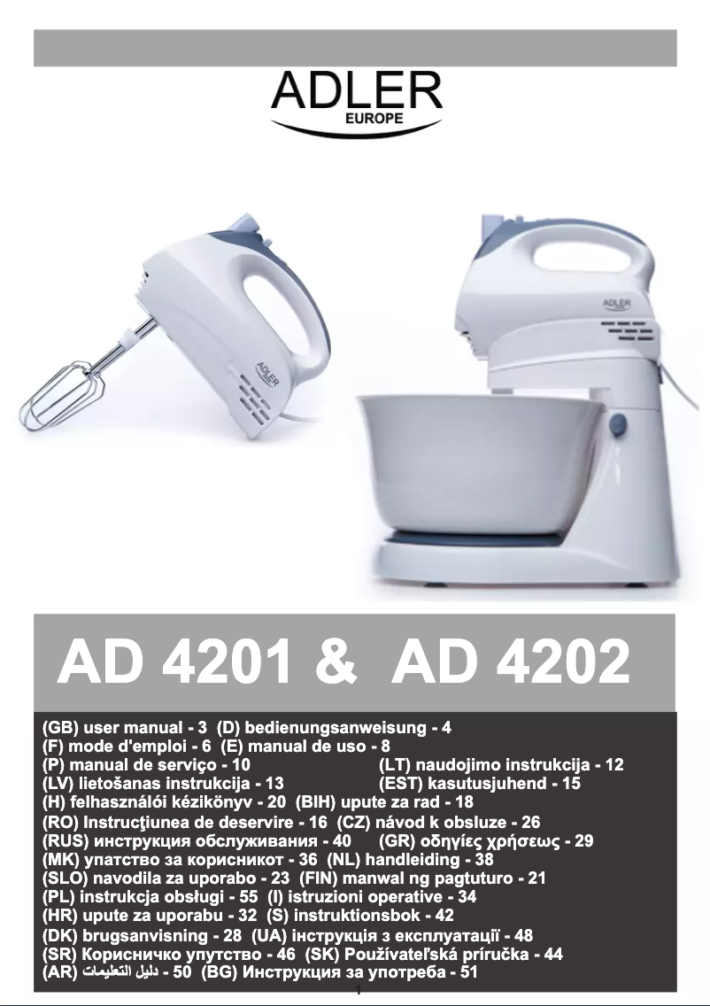 Page 1 de la notice Manuel utilisateur Adler AD 4201