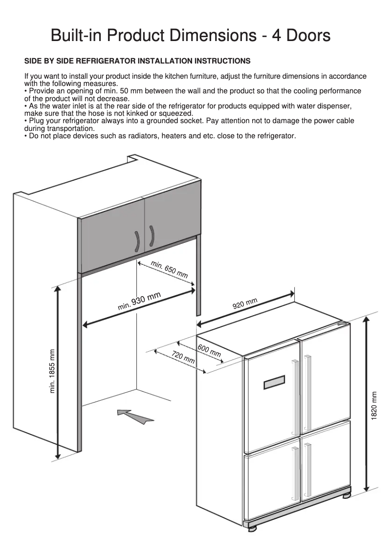 Page 1 de la notice Guide d'installation Beko GNE134605FX/1