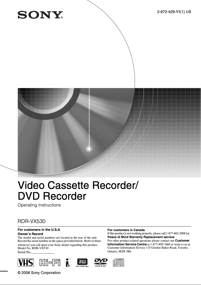 Page n°1 - Manuel utilisateur Sony RDR-VX530