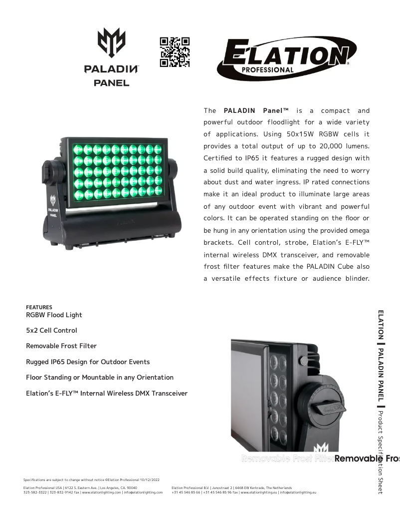 Page n°1 - Fiche technique Elation PALADIN PANEL