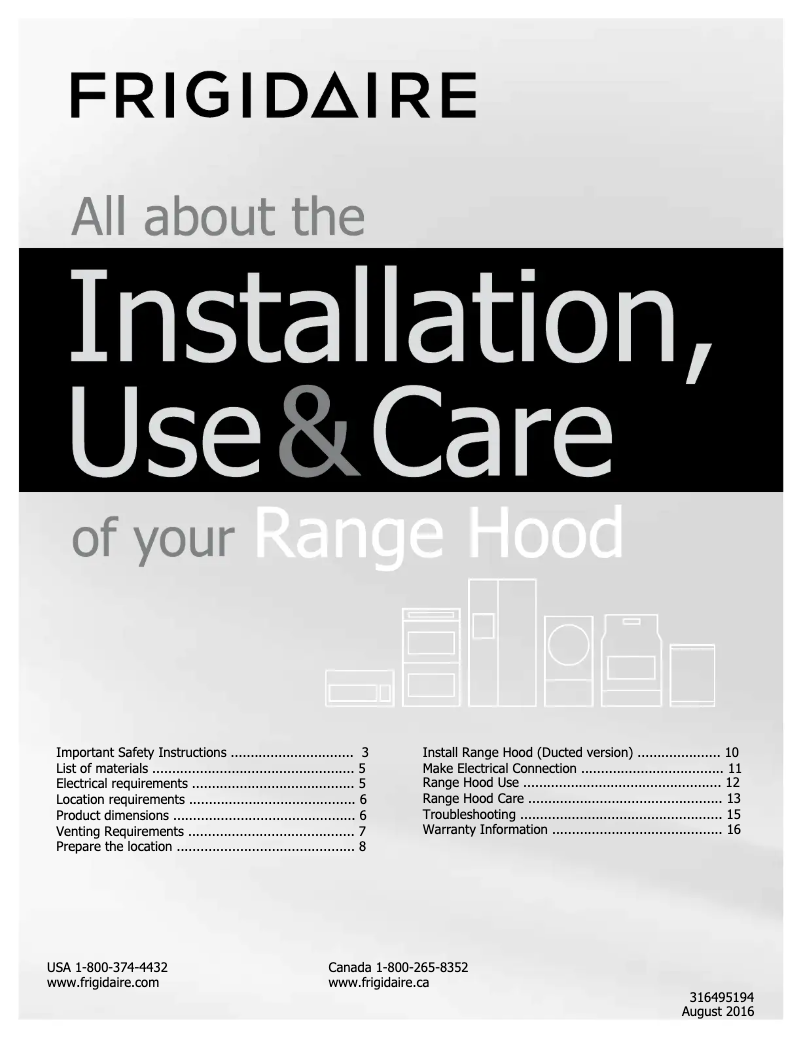 Page n°1 - Guide d'installation Frigidaire FHWC3050RS