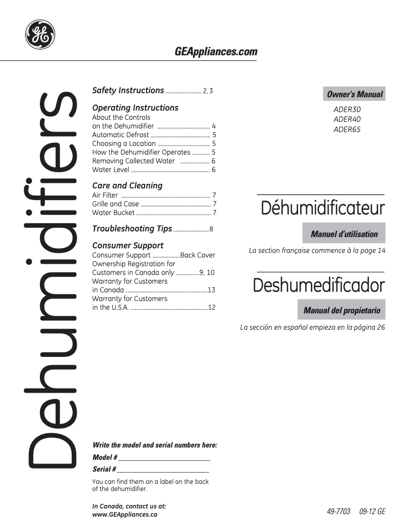 Image de la première page du manuel de l'appareil ADER30LQ