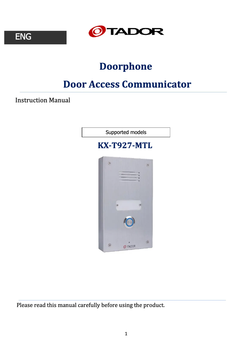 Page n°1 - Manuel utilisateur Tador KX-T927-MTL