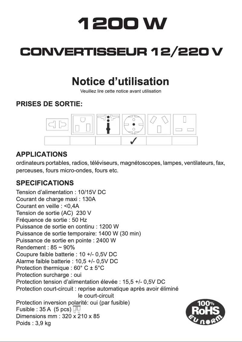 Page n°1 - Manuel utilisateur President ACMA806