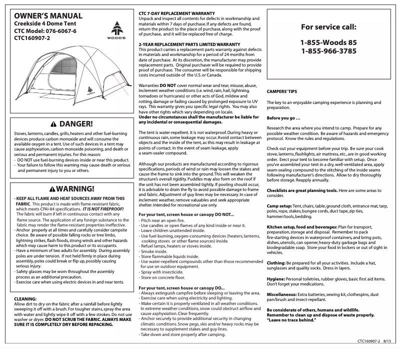 Page n°1 - Manuel utilisateur Wood's Creekside 4