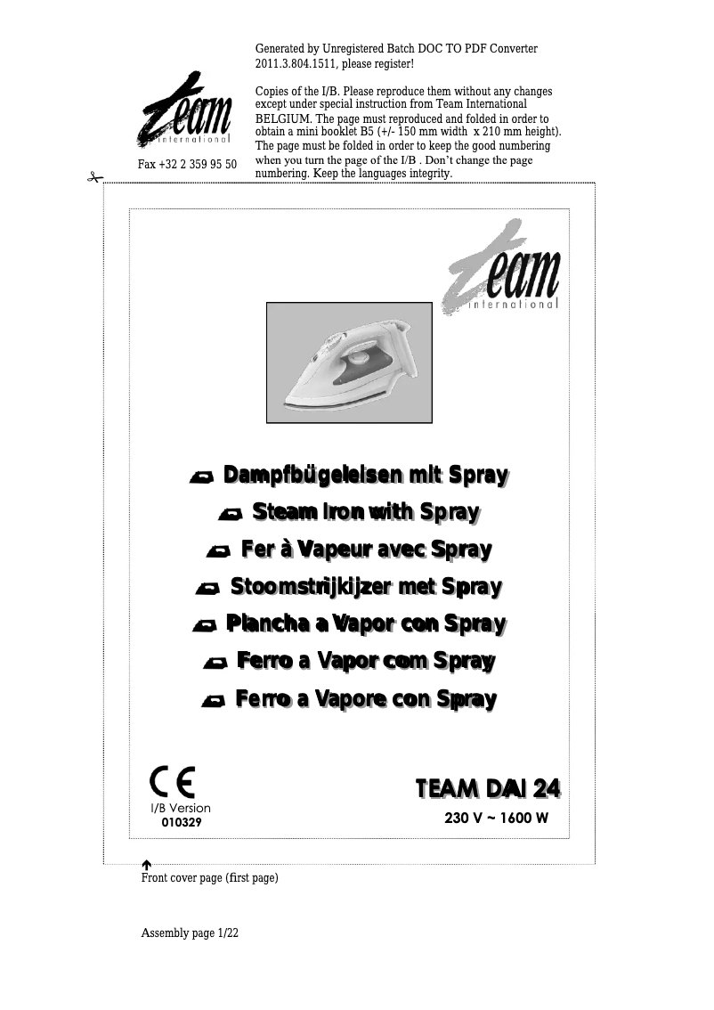 Page 1 de la notice Manuel utilisateur Team DAI 24