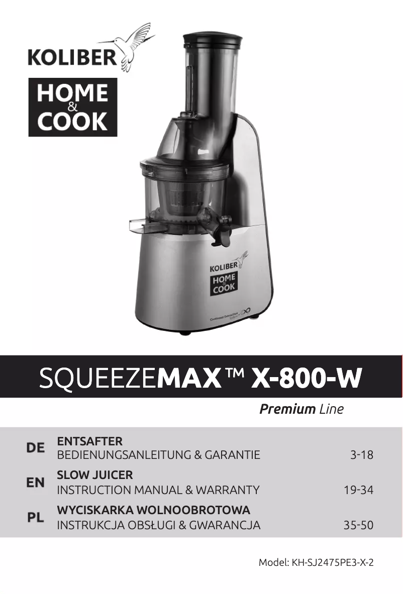Page n°1 - Manuel utilisateur Koliber SQUEEZEMAX X-800-W
