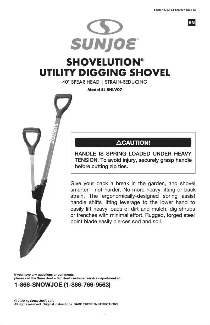 Page 1 de la notice Manuel utilisateur Sun Joe SJ-SHLV07
