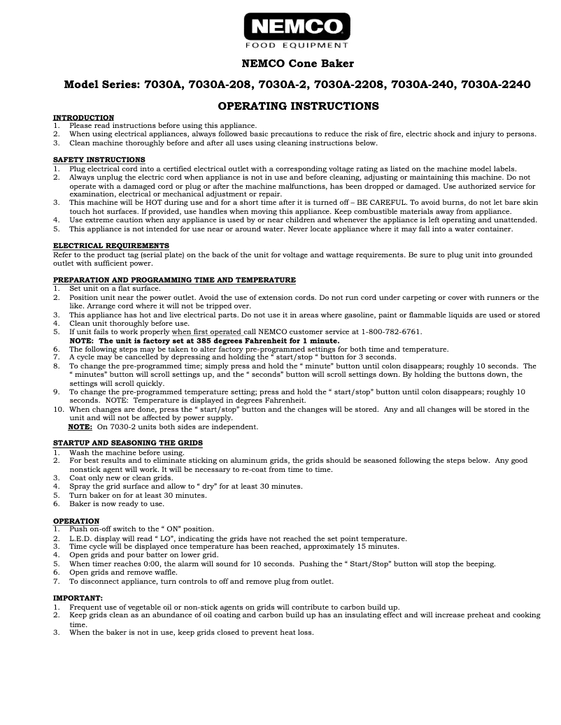Page 1 de la notice Manuel utilisateur Nemco 7030A-2