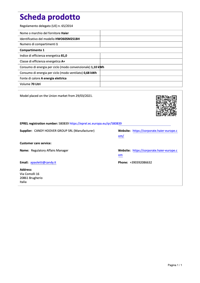 Image de la première page du manuel de l'appareil HWO60SM2S1BH