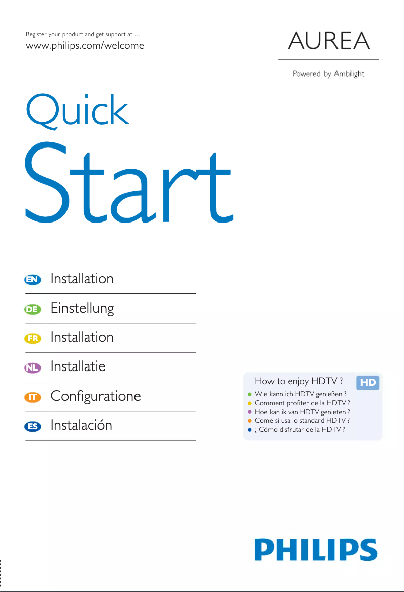 Page 1 de la notice Guide de démarrage rapide Philips 42PFL9903H