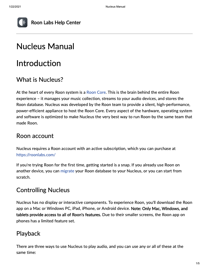 Page n°1 - Manuel utilisateur Roon Nucleus Plus