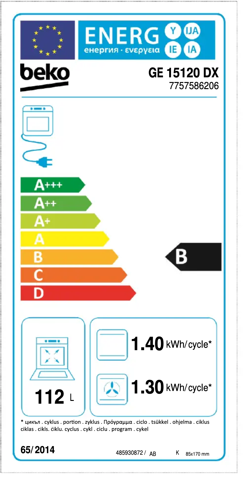 Page n°1 - Label énergétique Beko GE 15120 DX