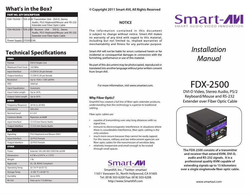 Page 1 de la notice Manuel utilisateur Smart-AVI FDX-2500S