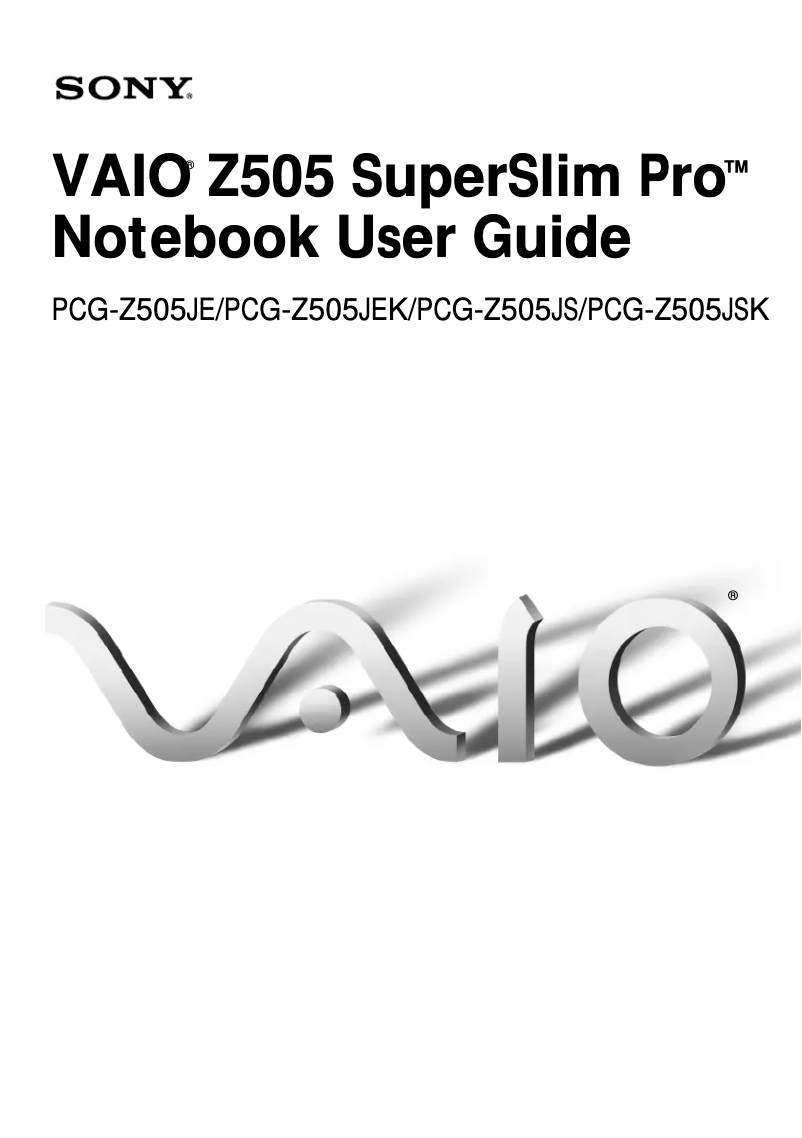 Page n°1 - Manuel utilisateur Sony Vaio PCG-Z505JS