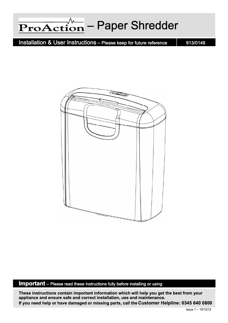 Page n°1 - Manuel utilisateur ProAction OS601S-10L