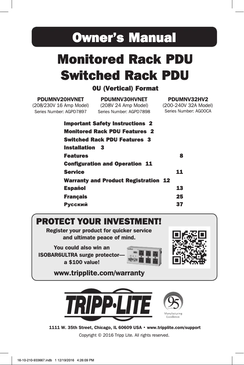 Página 1 del manual Manual de usuario Tripp Lite PDUMNV20HVNET