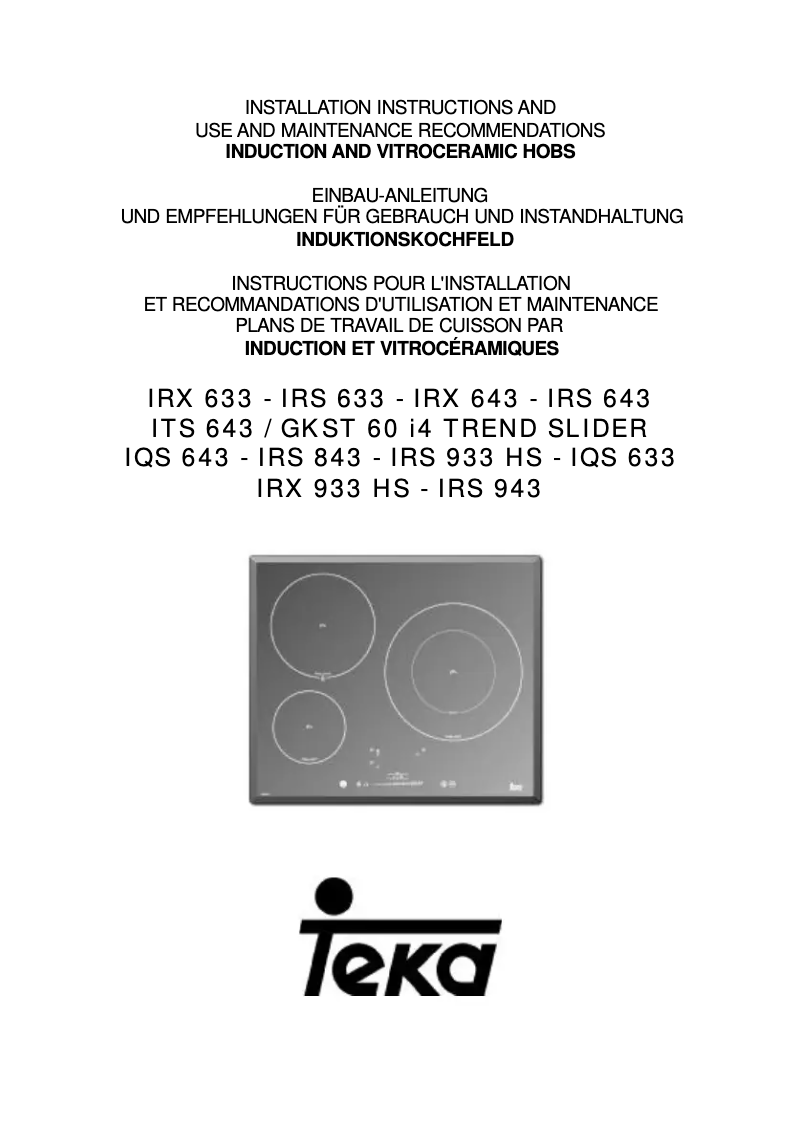 Image de la première page du manuel de l'appareil IRS 933 HS