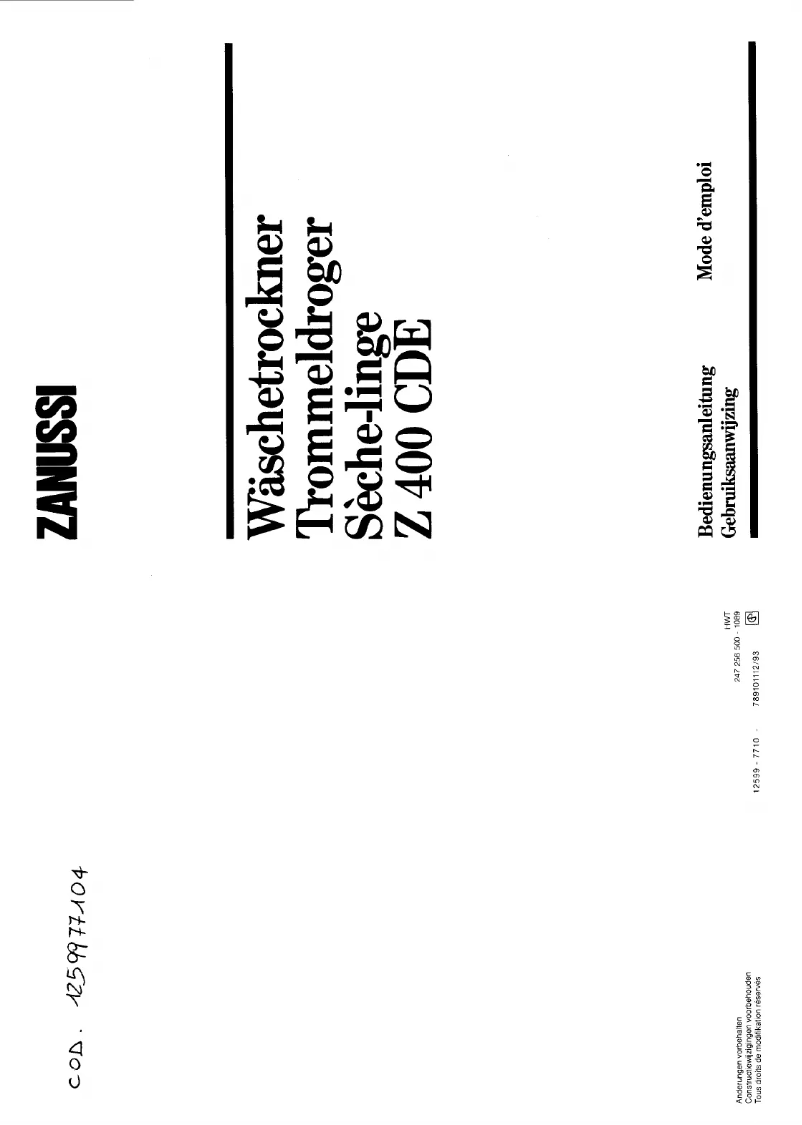 Página 1 del manual Manual de usuario Zanussi-Electrolux Z 400 CDE