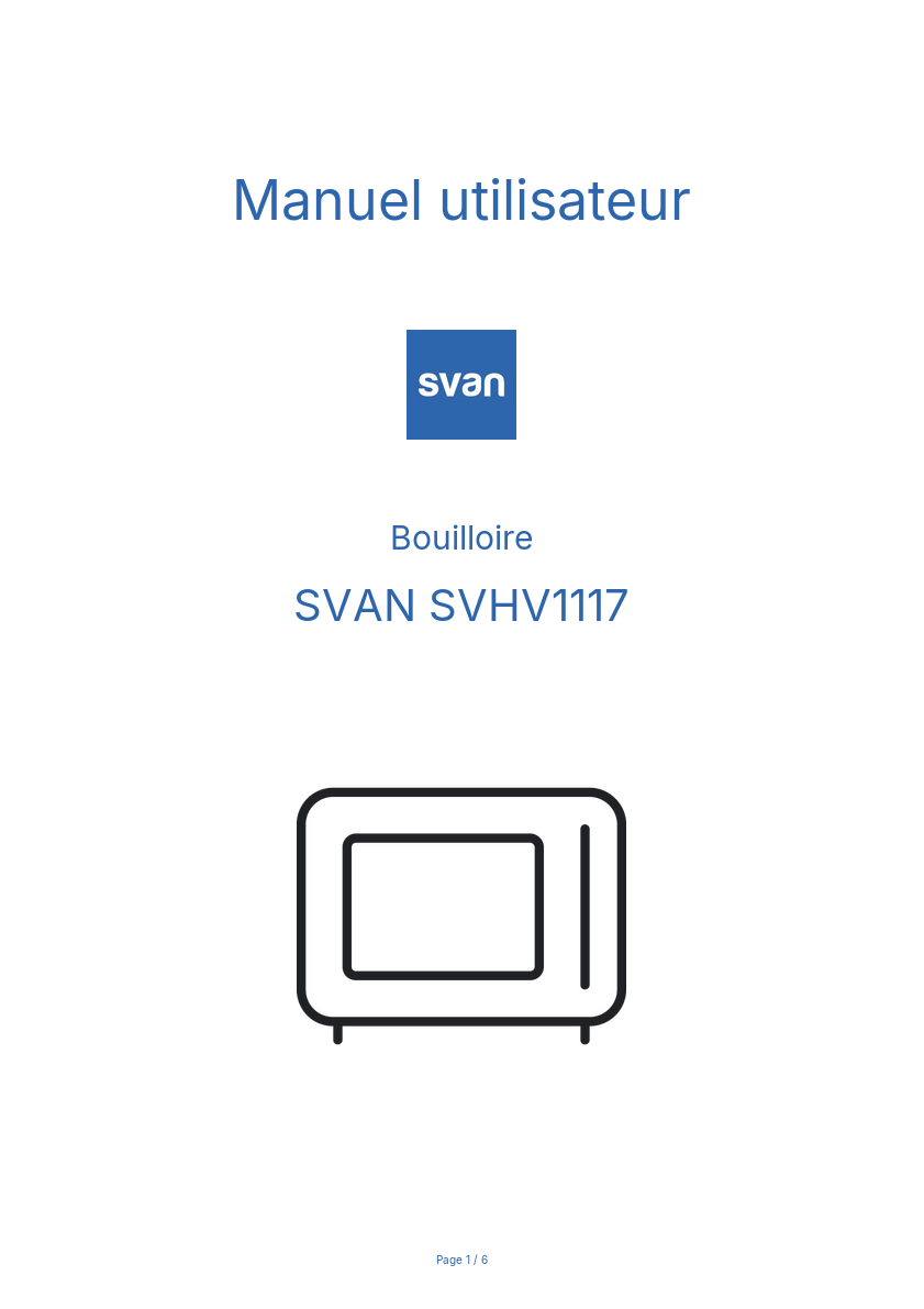 Page n°1 - Manuel utilisateur SVAN SVHV1117