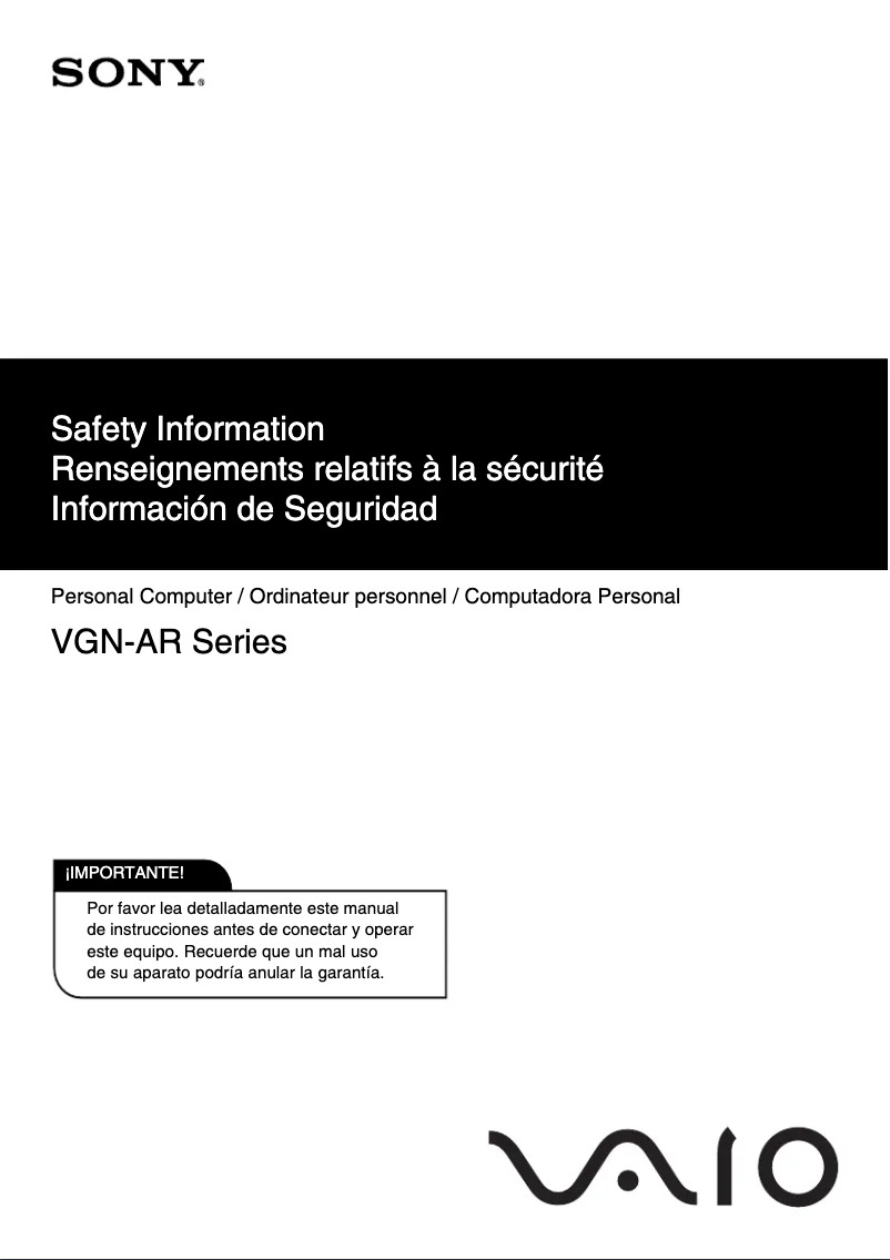 Image de la première page du manuel de l'appareil Vaio VGN-AR760U