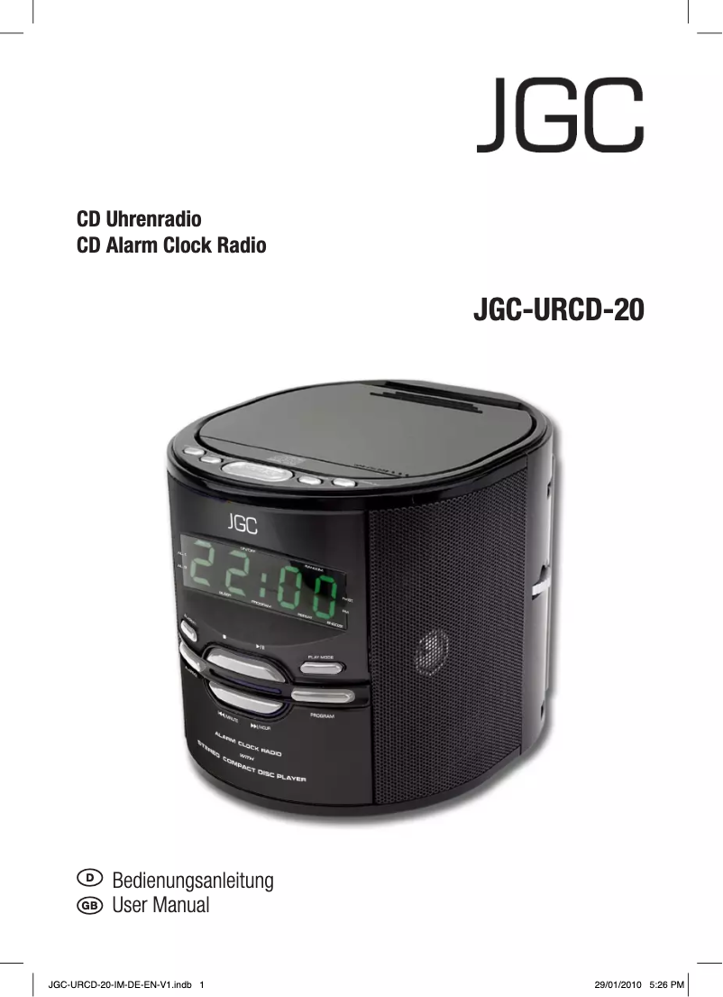 Page 1 de la notice Manuel utilisateur JGC URCD-20