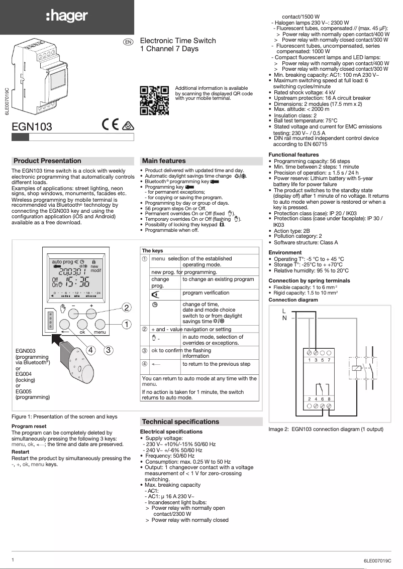 Page n°1 - Manuel utilisateur Hager EGN103