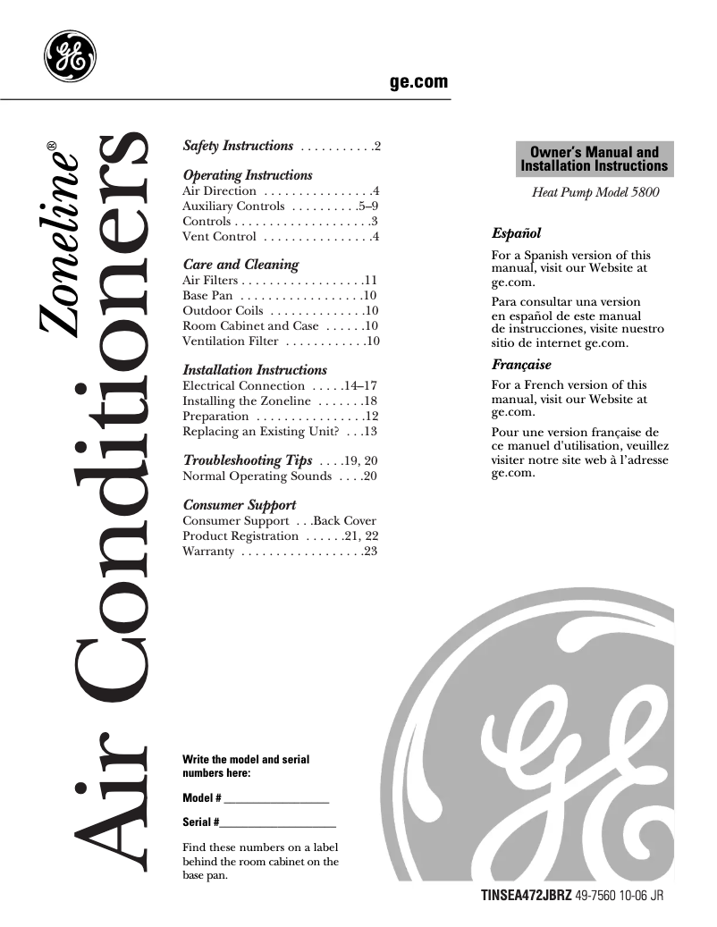 Page 1 de la notice Guide d'installation GE AZ58H07EAD