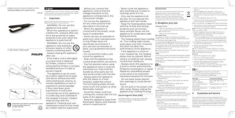 Page n°1 - Manuel utilisateur Philips StraightCare HP8338