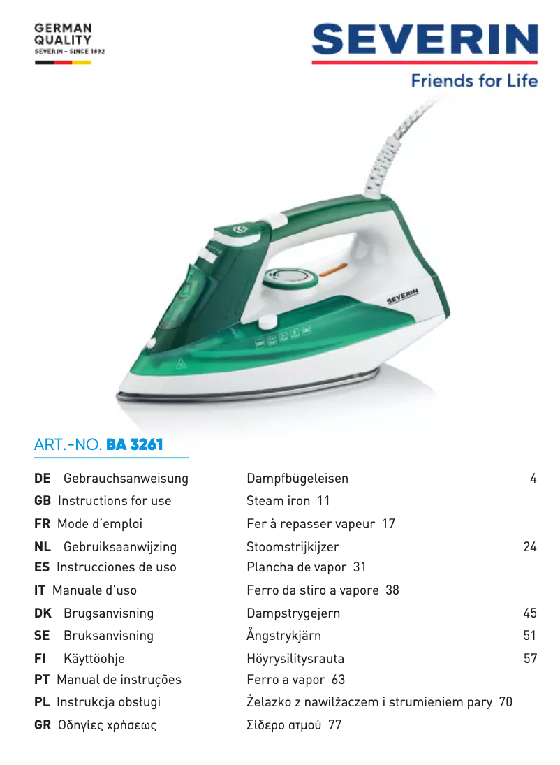 Page 1 de la notice Manuel utilisateur Severin BA 3261