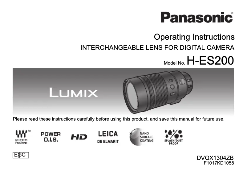 Page 1 de la notice Manuel utilisateur Panasonic H-ES200