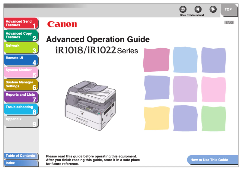 Image de la première page du manuel de l'appareil iR1018