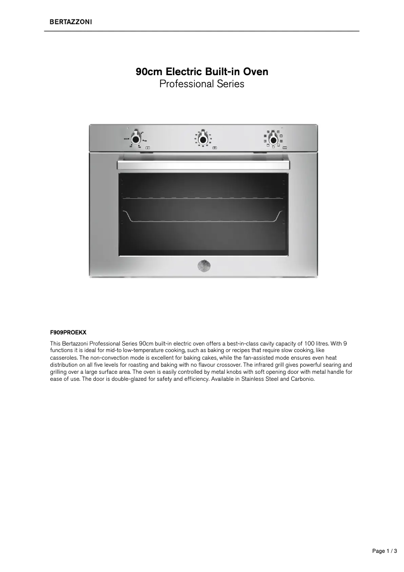 Page 1 de la notice Fiche technique Bertazzoni F909PROEKX