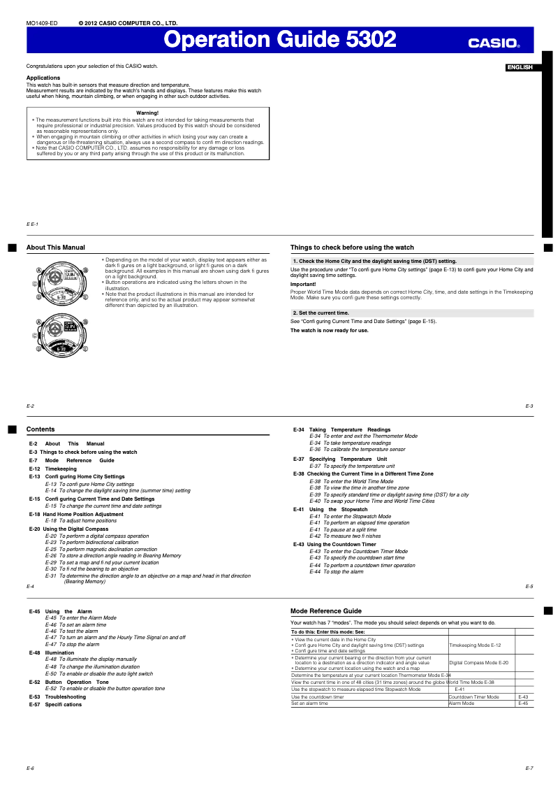 Page n°1 - Manuel utilisateur Casio 5302