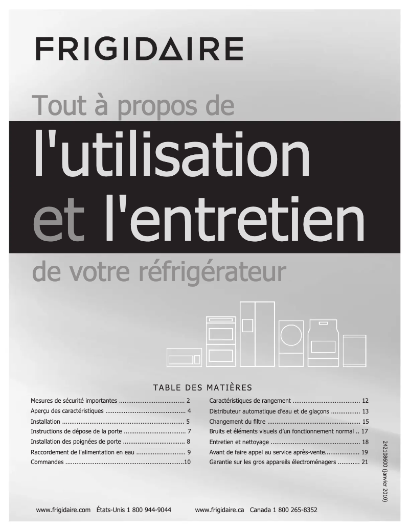 Page 1 de la notice Manuel utilisateur Frigidaire FGHS2667KP