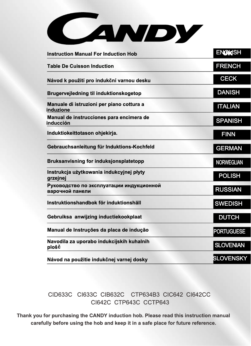 Page 1 de la notice Mode d'emploi Candy CCTP643