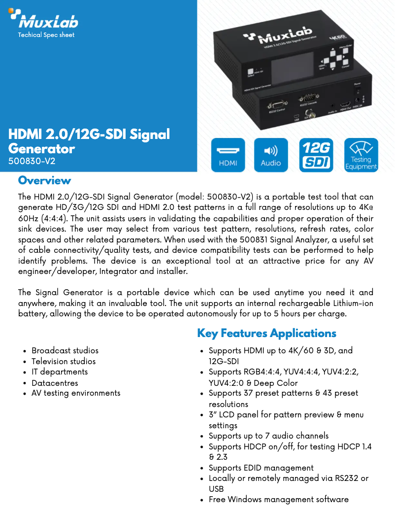 Page 1 de la notice Manuel utilisateur MuxLab 500830-V2